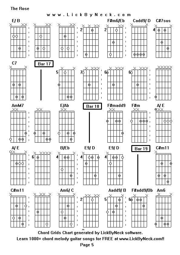 Chord Grids Chart of chord melody fingerstyle guitar song-The Rose,generated by LickByNeck software.